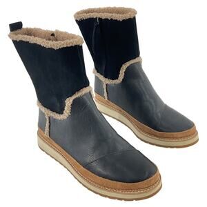 TOMS Black Leather Faux Fur-Lined Shearling Boots Women's 8.5 Preowned